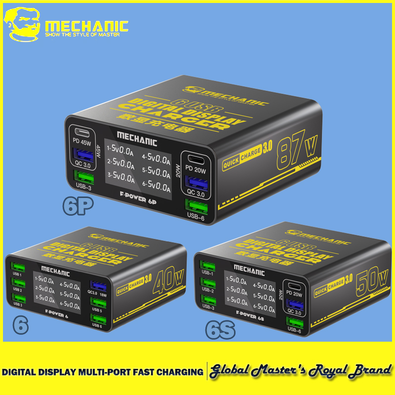 Power Tools Toolstation - MECHANIC 6-Port USB สถานีชาร์จเร็วเครื่องชาร์จกระแสภาพเหมาะสําหรับโทรศัพท์เครื่องมือชาร์จแฟลชป้องกัน 9 ประเภท
